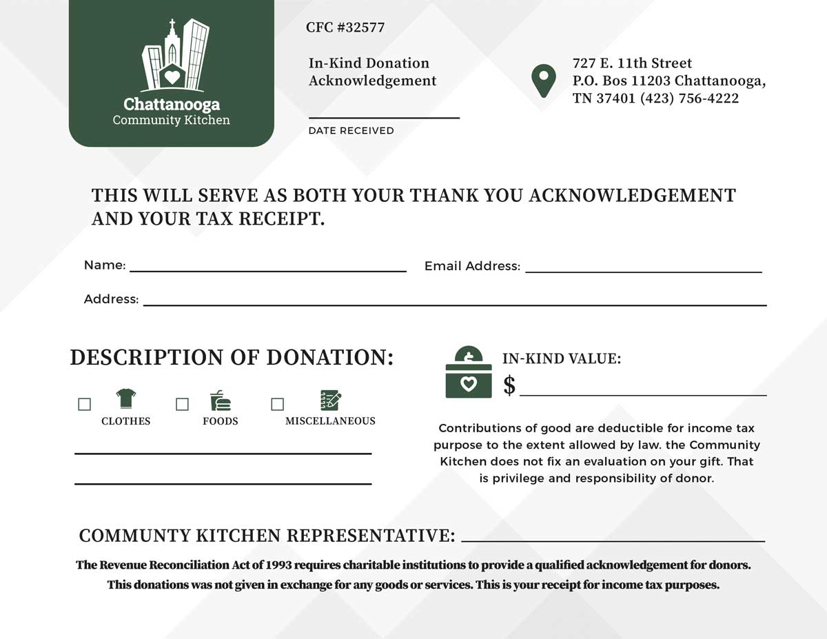 Chattanooga Community Kitchen - In Kind Donation Receipt Layout by Ok Omni
